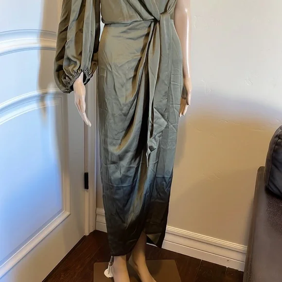 New Shona Joy Luxe Tie Front One Shoulder Dress Pine US 6